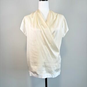 Strenesse Blue Draped Satin Top Office Chic Professional Ivory Women's Size 12